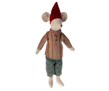 Maileg Medium Christmas Mouse in Striped Shirt