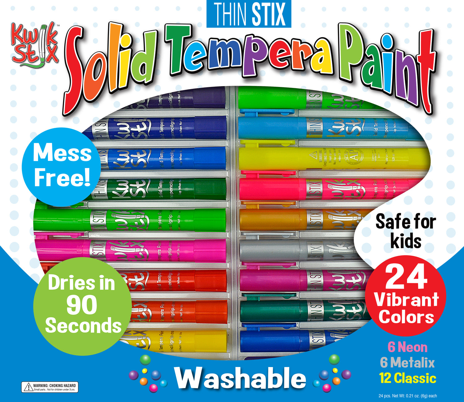 Thinstix Tempera Paint 24 Pack Classic, Metalix, Neon Colors