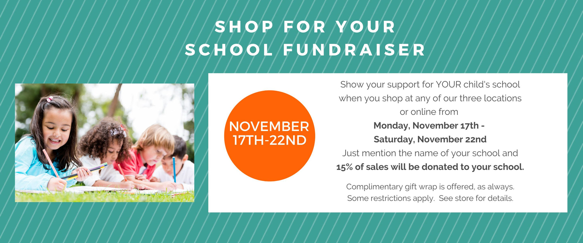 Shop for Your School Fundraiser at Piccolo Mondo Toys from November 17th-22nd. 15% of sales will be donated to your school.