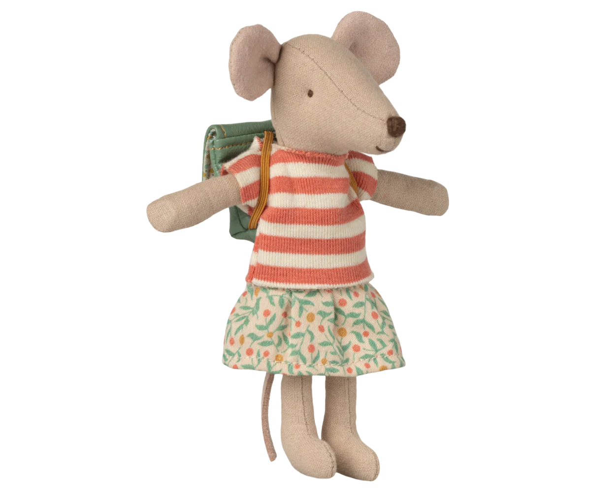 Big Sister Tricycle Mouse with Green Backpack
