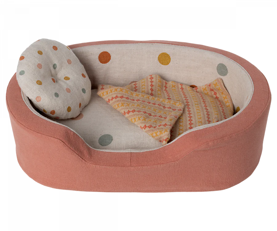 Maileg Dog Basket Bed in Coral