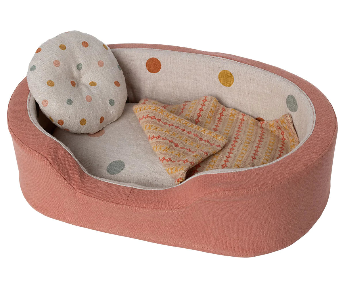 Maileg Dog Basket Bed in Coral