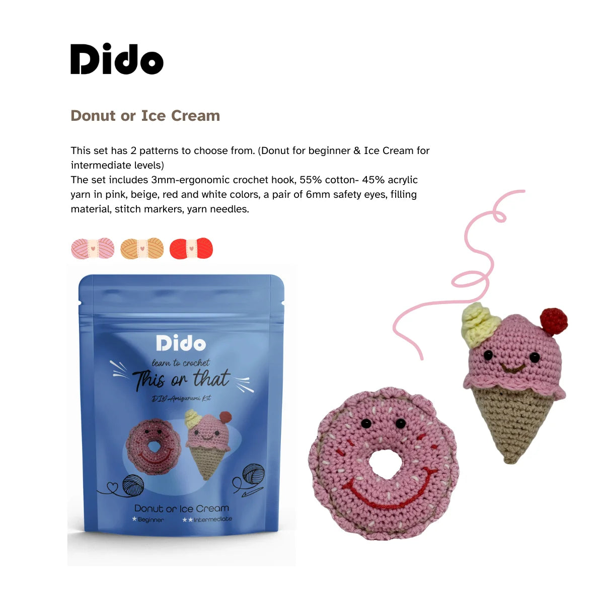DIY Amigurumi Kit Donut or Ice Cream
