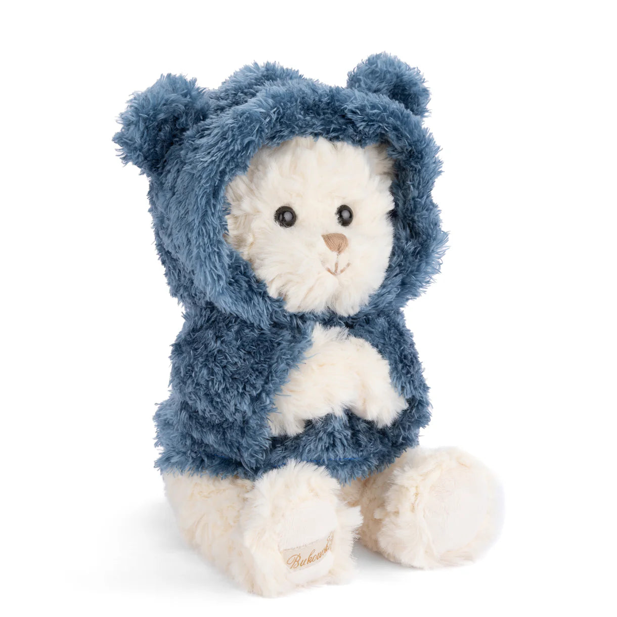 Jacob the White Teddy Bear in Blue Hoodie