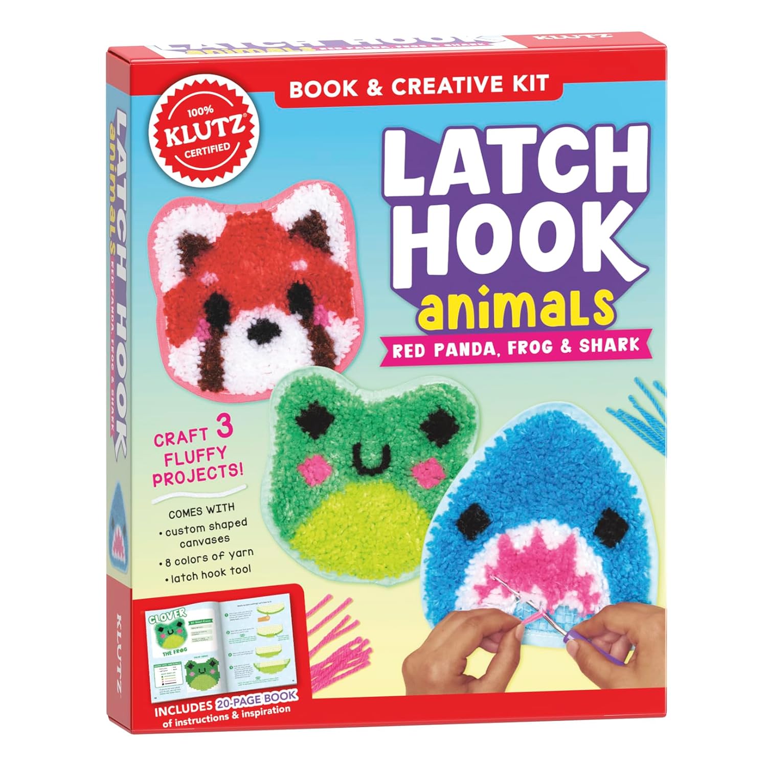Latch Hook Animals: Red Panda, Frog & Shark