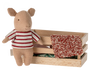 Maileg Baby Pig with Red Striped Shirt in a Wooden Box