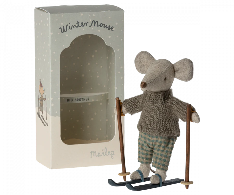 Maileg Big Brother Winter Mouse with Ski Set