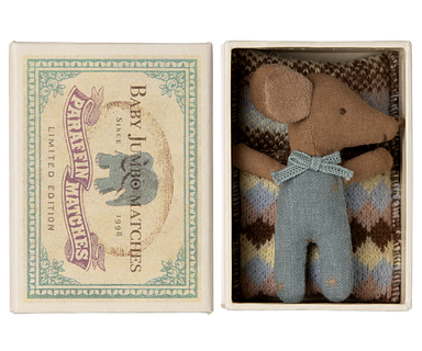 Maileg Blue Sleepy Wakey Baby Mouse in Matchbox