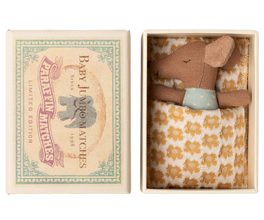 Maileg Blue Sleepy Wakey Baby Mouse in Matchbox