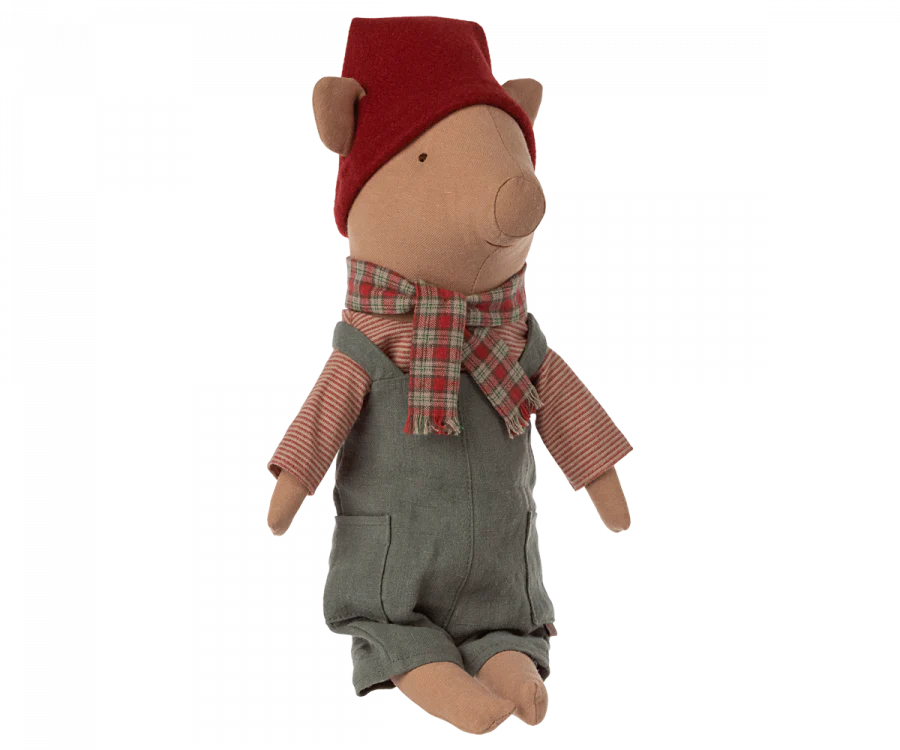 Maileg Christmas Pig in Overalls