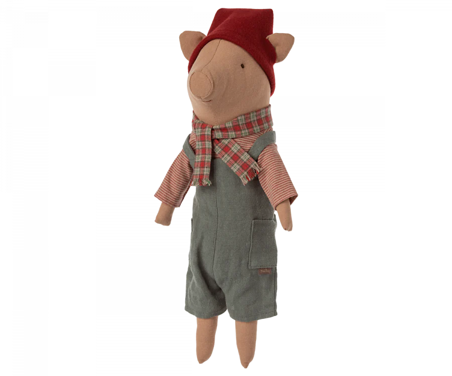 Maileg Christmas Pig in Overalls