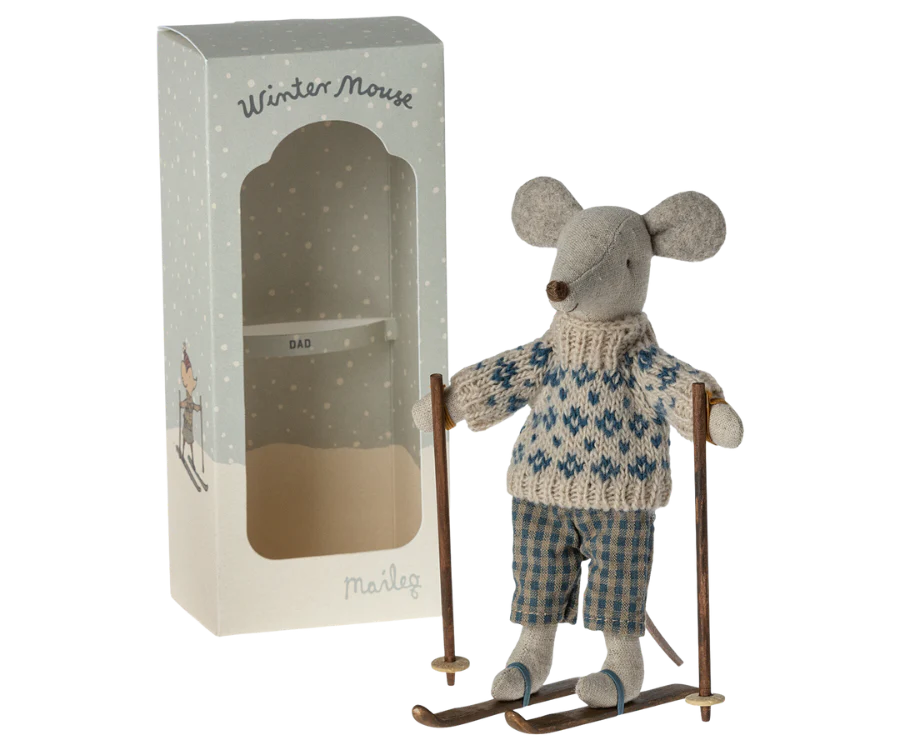 Maileg Dad Winter Mouse with Ski Set