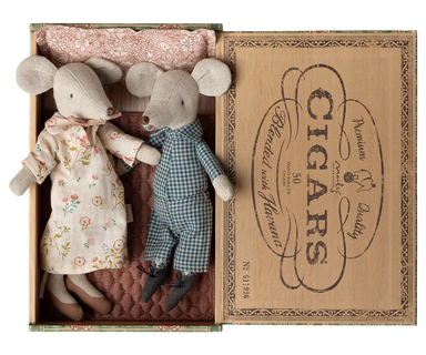 Maileg Grandma & Grandpa Mice in Cigarbox
