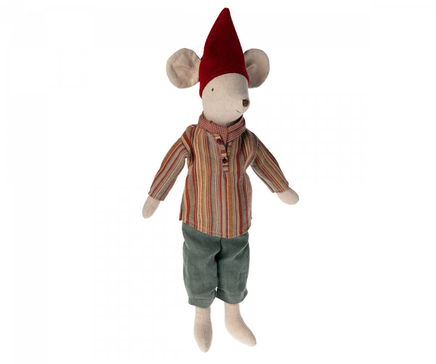 Maileg Medium Christmas Mouse in Striped Shirt