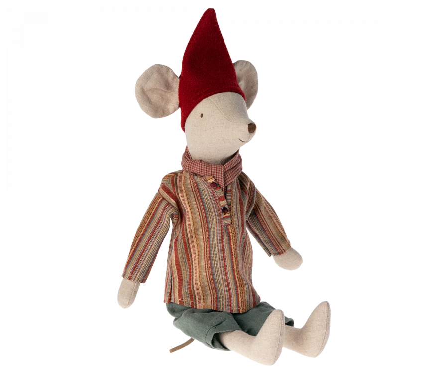 Maileg Medium Christmas Mouse in Striped Shirt
