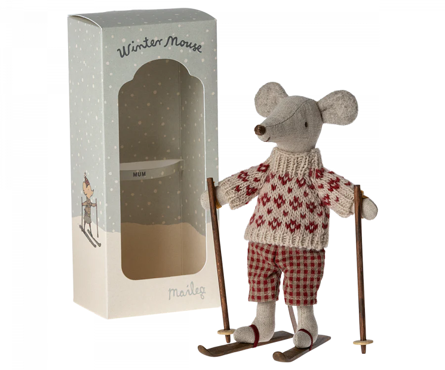 Maileg Mum Winter Mouse with Ski Set