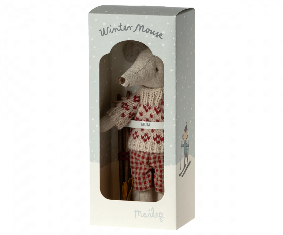 Maileg Mum Winter Mouse with Ski Set