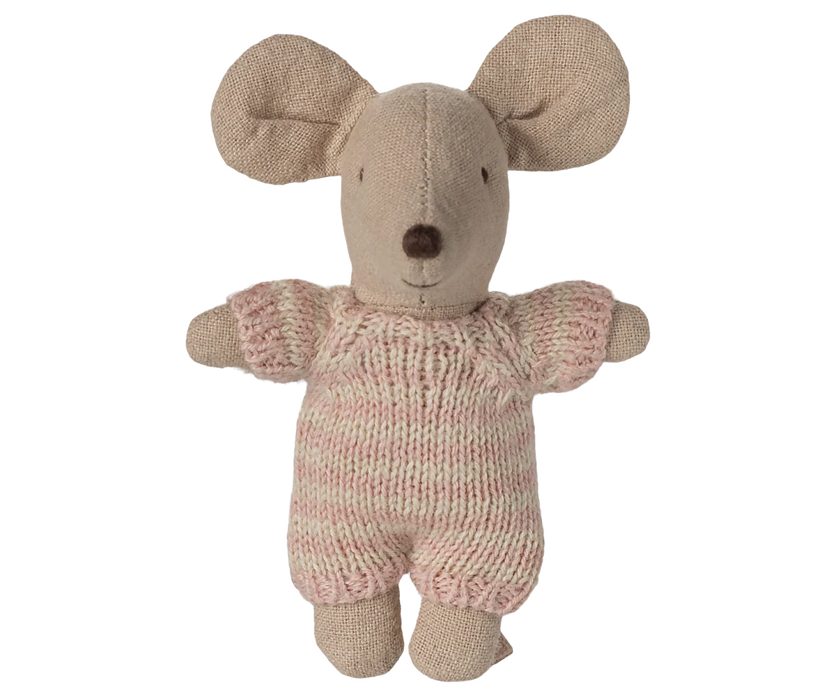 Maileg Rose Baby Mouse in Carry Cot
