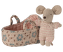 Maileg Rose Baby Mouse in Carry Cot