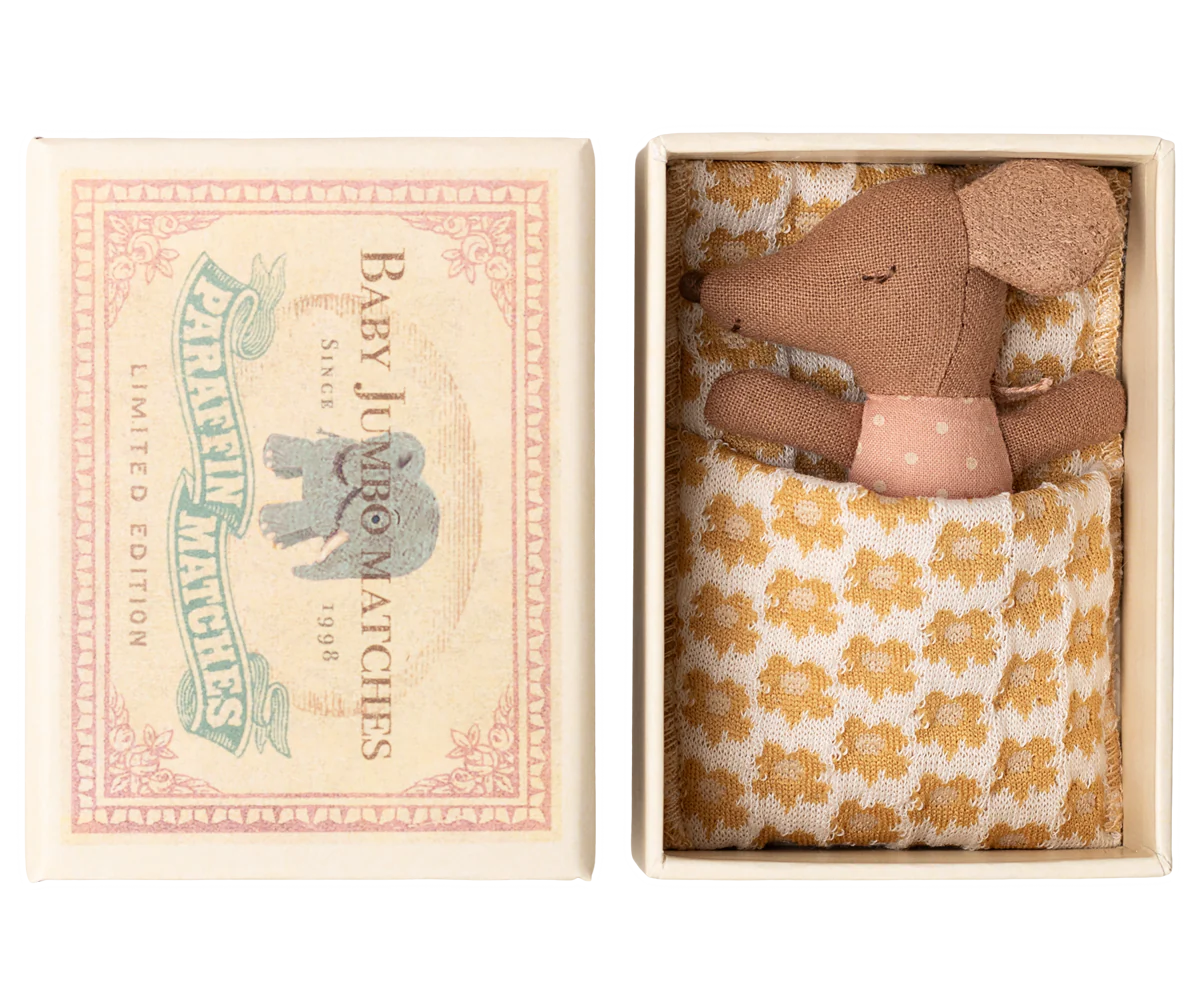 Maileg Rose Sleepy Wakey Baby Mouse in Matchbox