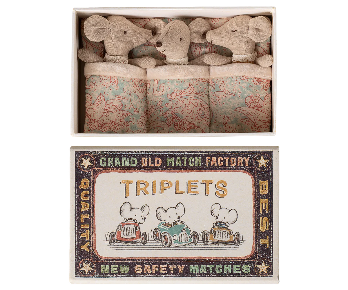 Maileg Triplets Checker Baby Mice in Matchbox