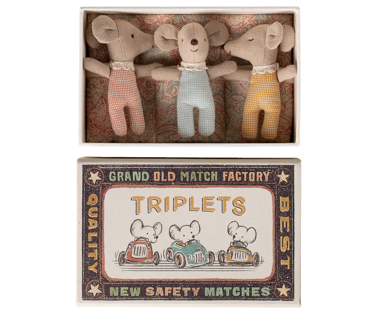 Maileg Triplets Checker Baby Mice in Matchbox