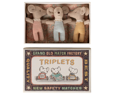 Maileg Triplets Checker Baby Mice in Matchbox