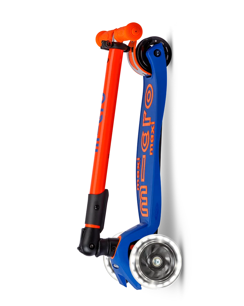 Neon Blaze Orange & Navy LED Maxi Deluxe Foldable Micro Kickboard Scooter