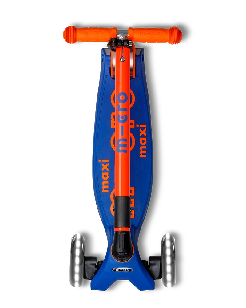 Neon Blaze Orange & Navy LED Maxi Deluxe Foldable Micro Kickboard Scooter