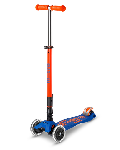 Neon Blaze Orange & Navy LED Maxi Deluxe Foldable Micro Kickboard Scooter
