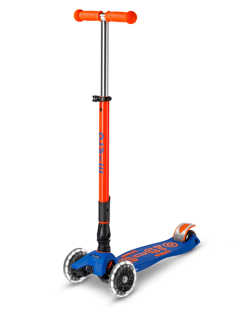 Neon Blaze Orange & Navy LED Maxi Deluxe Foldable Micro Kickboard Scooter