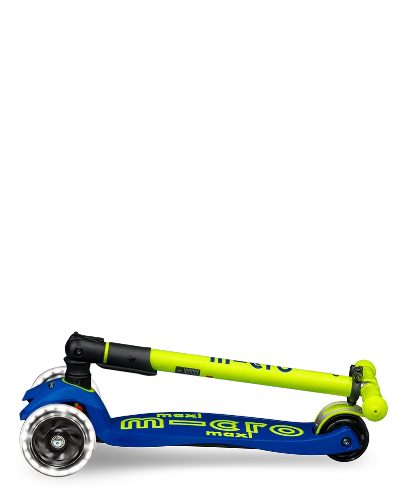 Neon Canary Yellow & Blue LED Maxi Deluxe Foldable Micro Kickboard Scooter