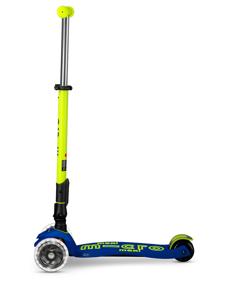 Neon Canary Yellow & Blue LED Maxi Deluxe Foldable Micro Kickboard Scooter