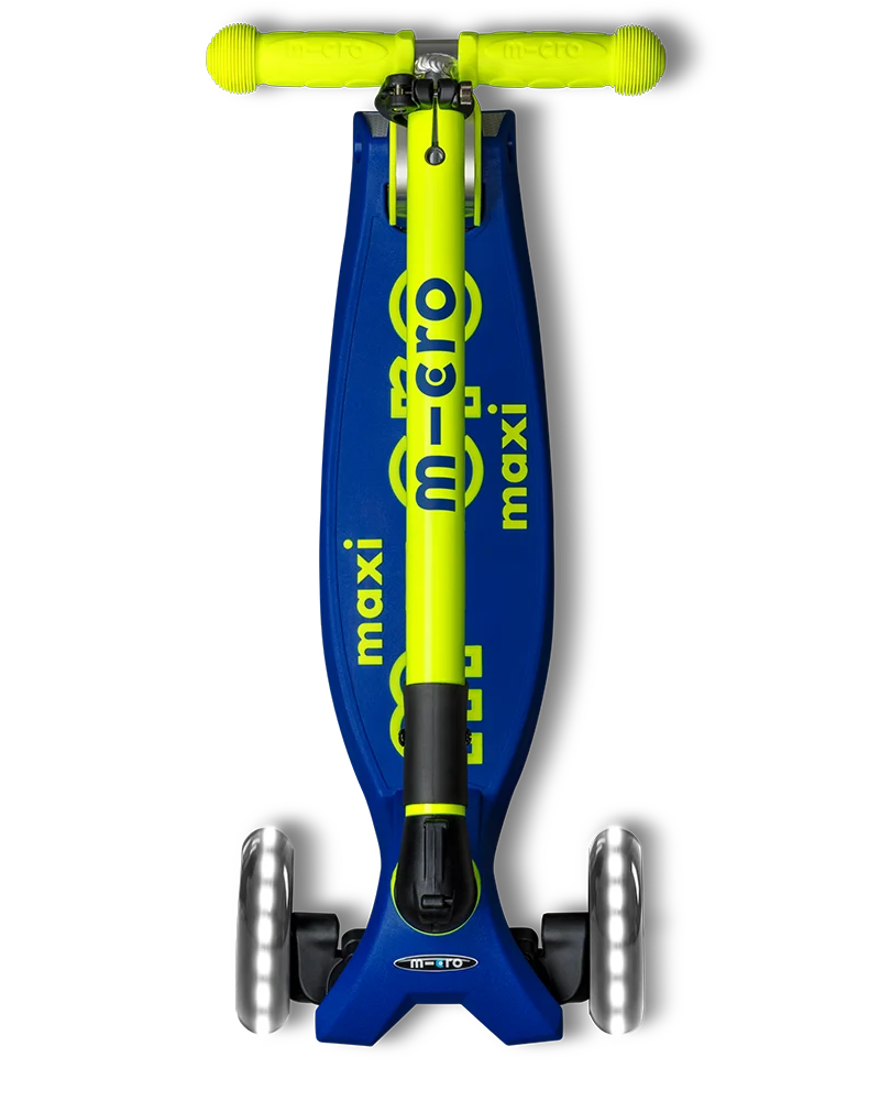 Neon Canary Yellow & Blue LED Maxi Deluxe Foldable Micro Kickboard Scooter