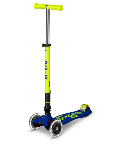 Neon Canary Yellow & Blue LED Maxi Deluxe Foldable Micro Kickboard Scooter