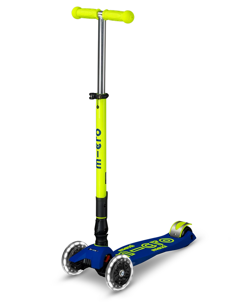 Neon Canary Yellow & Blue LED Maxi Deluxe Foldable Micro Kickboard Scooter
