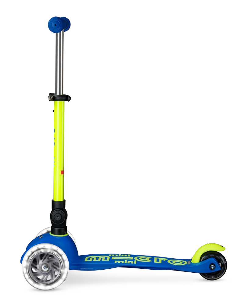 Neon Canary Yellow & Blue LED Mini Deluxe Foldable Micro Kickboard Scooter