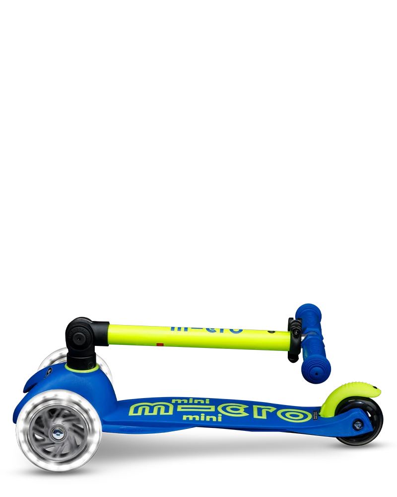 Neon Canary Yellow & Blue LED Mini Deluxe Foldable Micro Kickboard Scooter