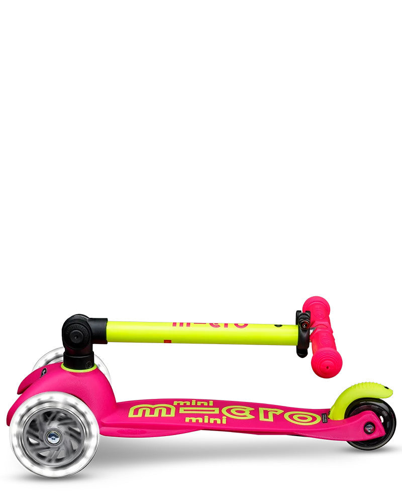 Neon Flamingo PInk & Yellow LED Mini Deluxe Foldable Micro Kickboard Scooter