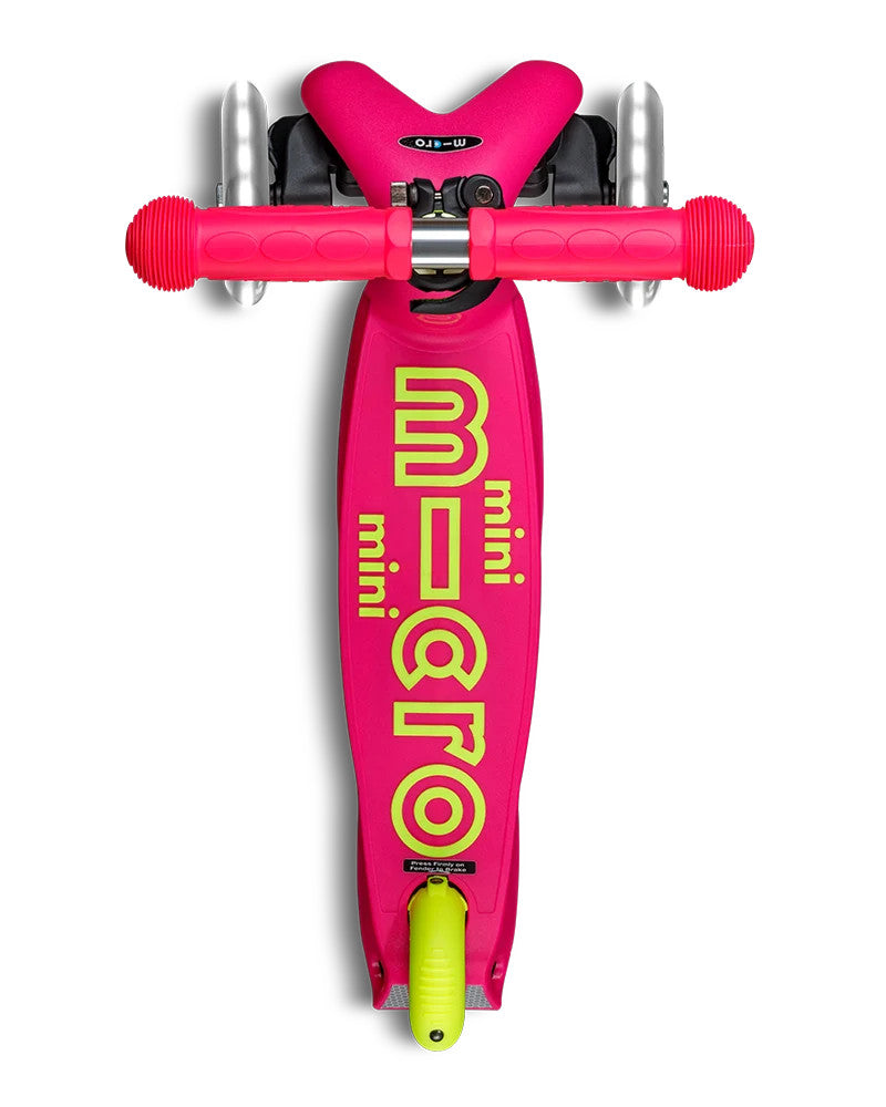 Neon Flamingo PInk & Yellow LED Mini Deluxe Foldable Micro Kickboard Scooter