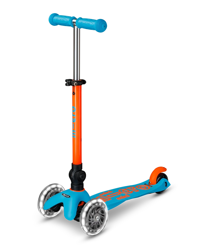 Neon Sunset Orange & Aqua LED Mini Deluxe Foldable Micro Kickboard Scooter