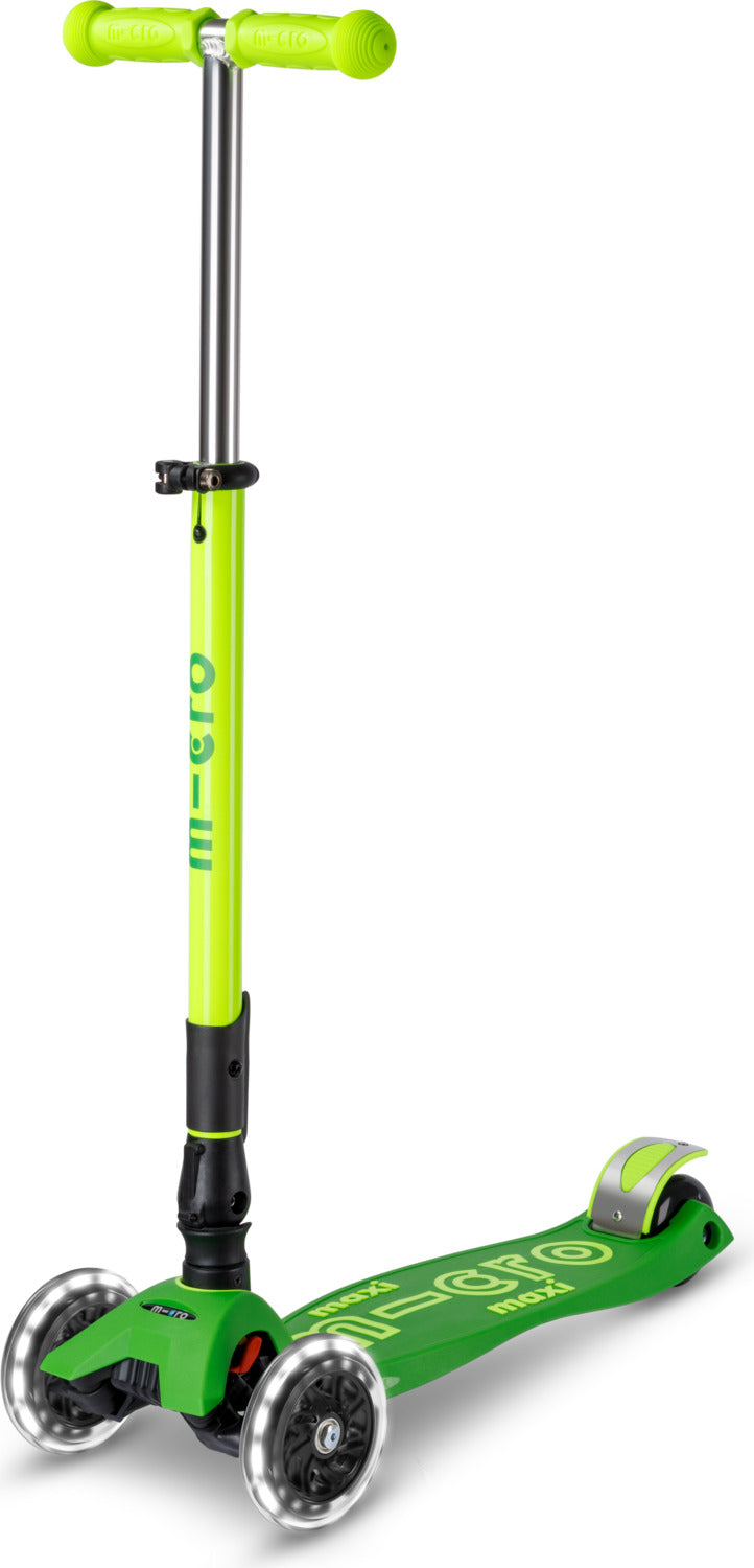 Neon Parrot Green LED Maxi Deluxe Foldable Micro Kickboard Scooter