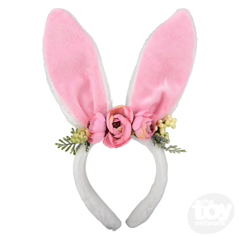 Plush Bunny Ears with Flowers