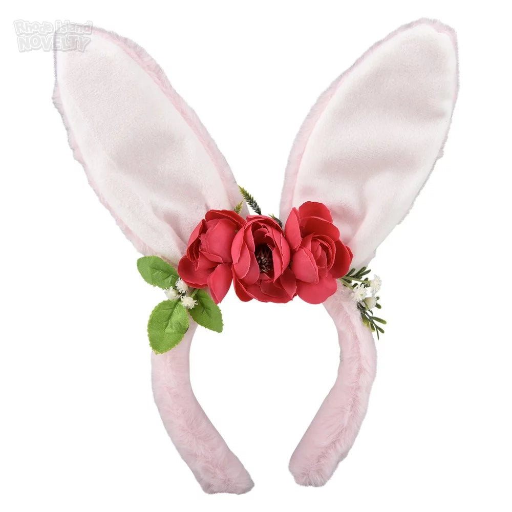 Plush Bunny Ears with Flowers