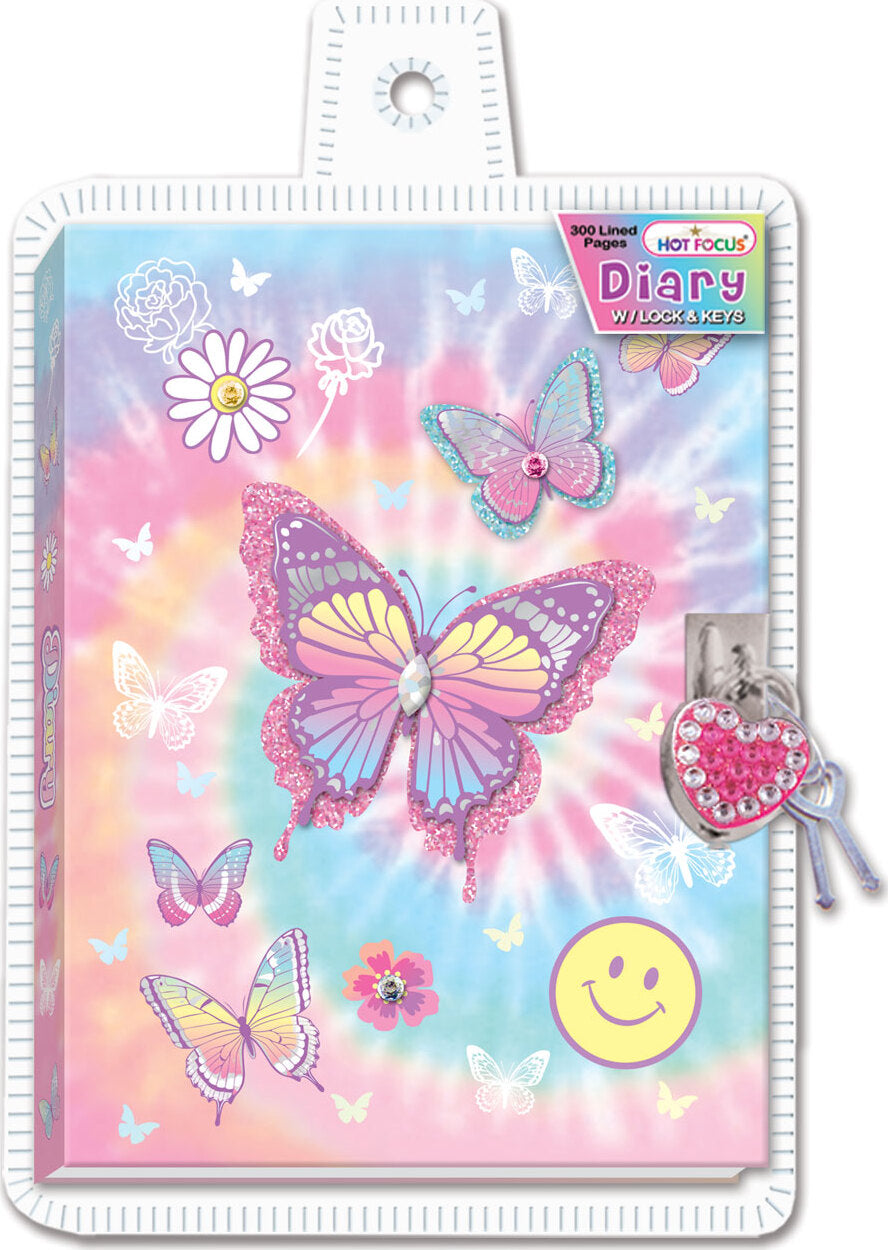 Tie Dye Butterfly Diary With Lock & Keys
