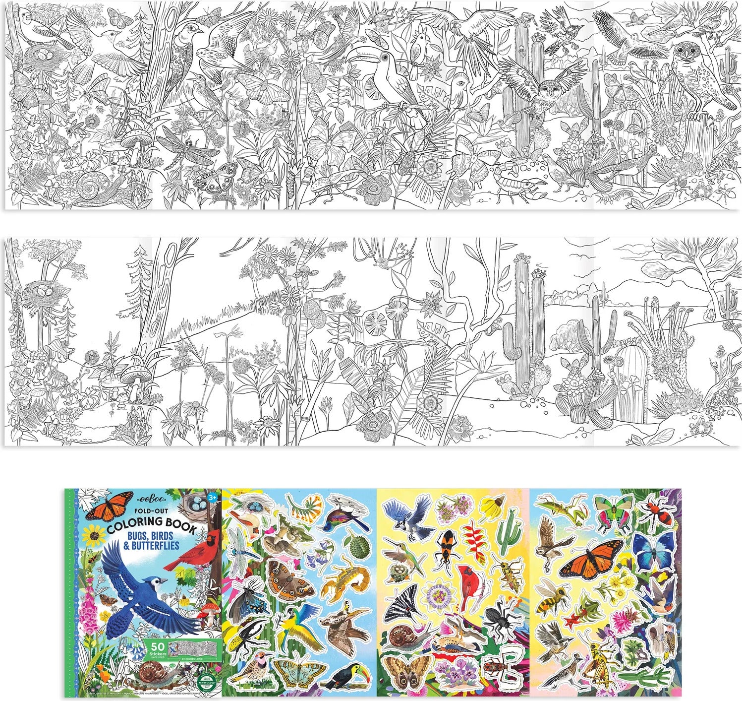 Bugs, Birds & Butterflies (fold-out coloring book with stickers)
