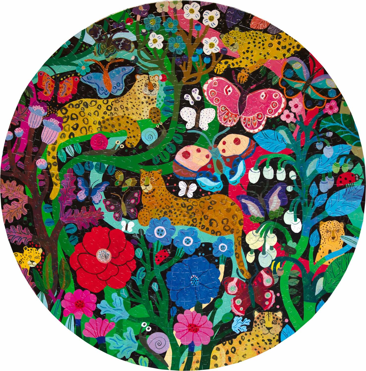 Jaguars and Butterflies 500 Piece Round Puzzle