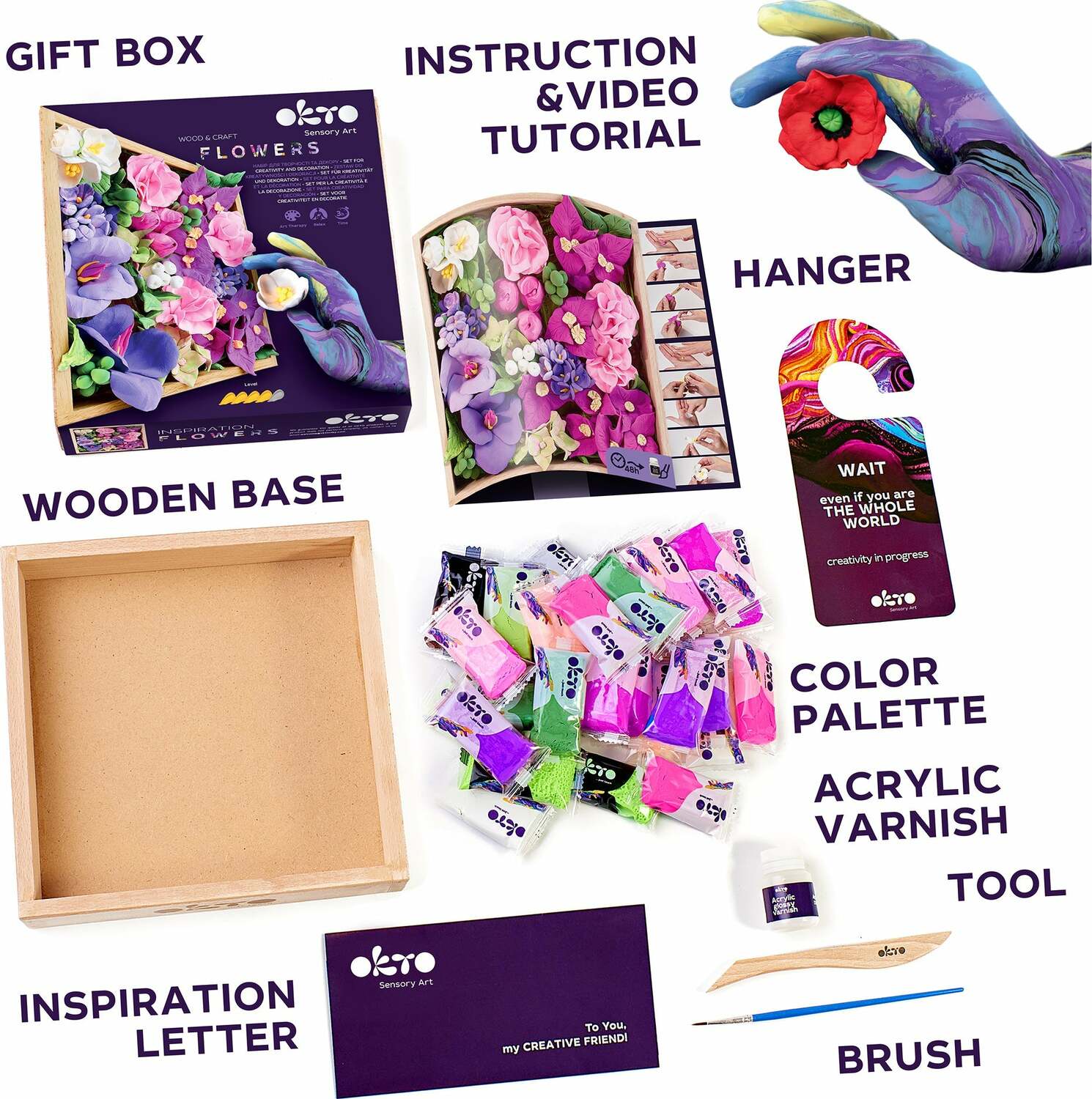 OKTO Sensory Art 3D Woodcraft "Inspiration" – Flowers Craft Kit