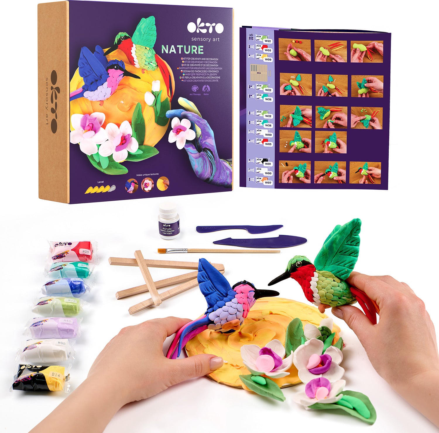 OKTO Air-Dry Clay 3D Painting Kit - 3D Hummingbirds (11.4 x 11.4 in)