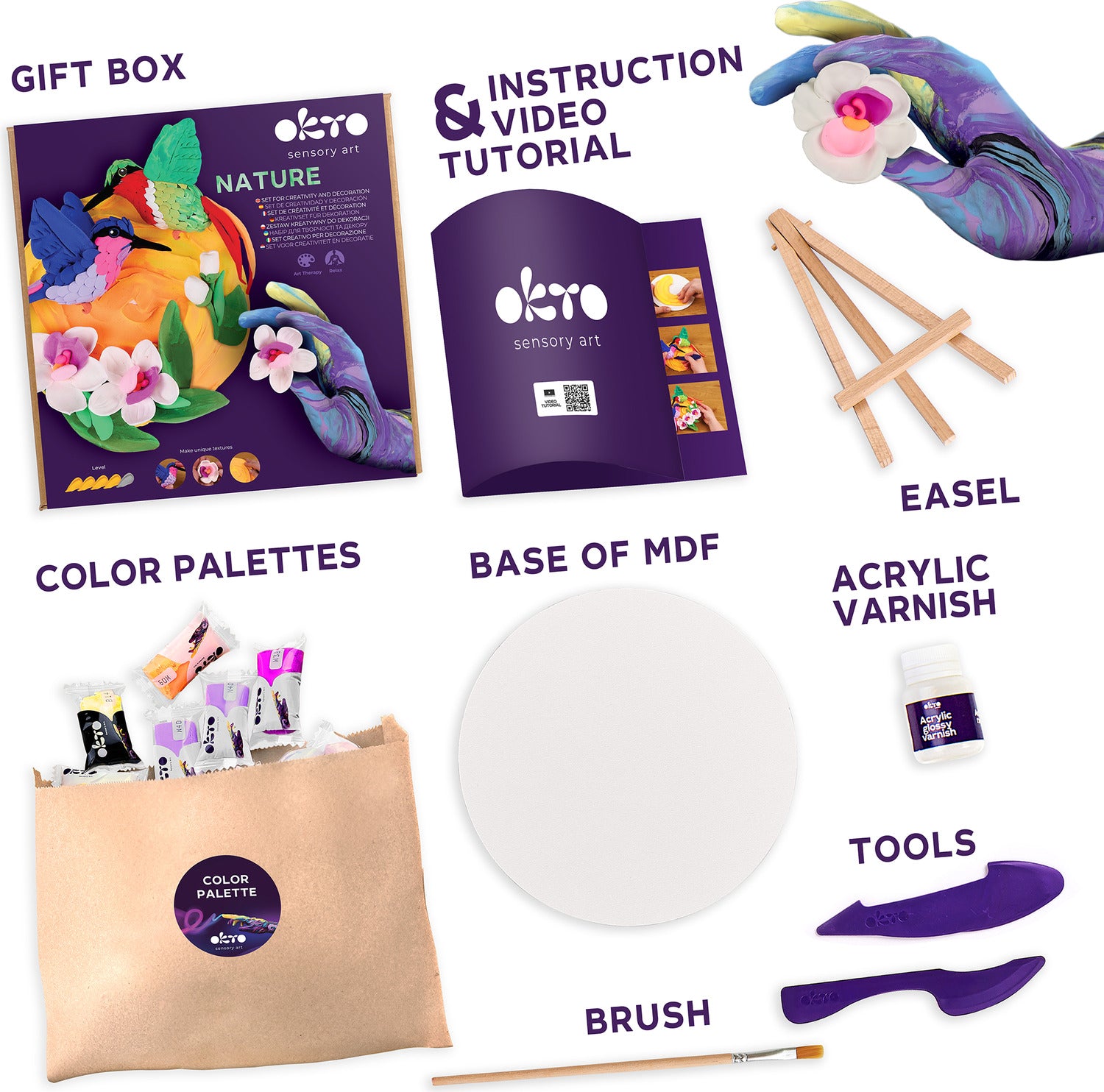 OKTO Air-Dry Clay 3D Painting Kit - 3D Hummingbirds (11.4 x 11.4 in)